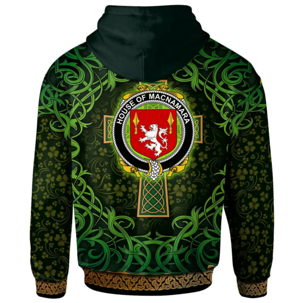 Ireland Hoodie - House of MACNAMARA Irish Family Crest Hoodie - Celtic Cross Shamrock Patterns - Image 2