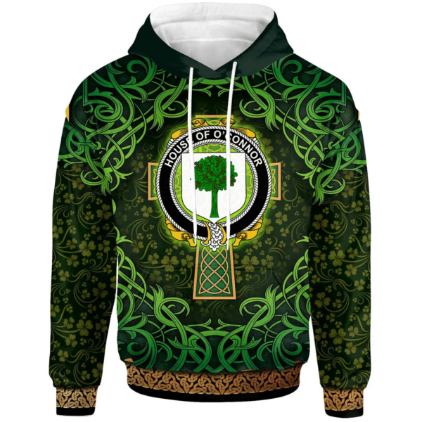 Ireland Hoodie - House of O'CONNOR (Don) Irish Family Crest Hoodie - Celtic Cross Shamrock Patterns