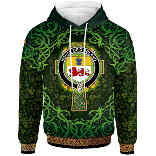 Ireland Hoodie - House of O'BOLAND Irish Family Crest Hoodie - Celtic Cross Shamrock Patterns