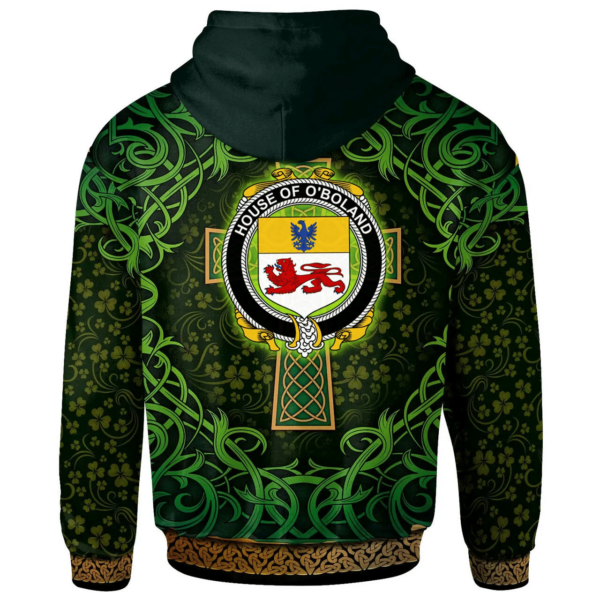 Ireland Hoodie - House of O'BOLAND Irish Family Crest Hoodie - Celtic Cross Shamrock Patterns - Image 2