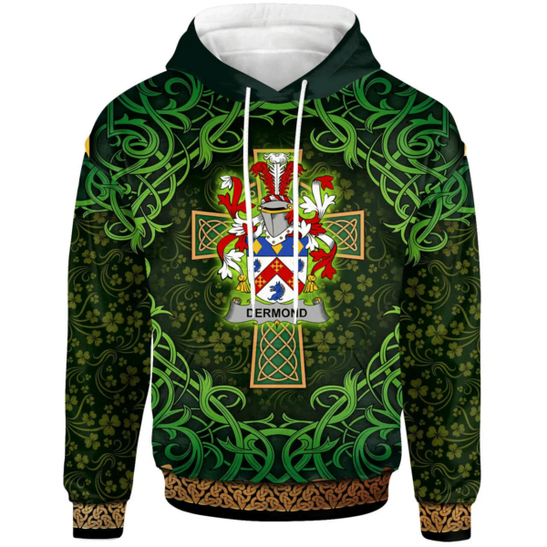 Ireland Hoodie - Dermond or O'Dermond Irish Family Crest Hoodie - Celtic Cross Shamrock Patterns