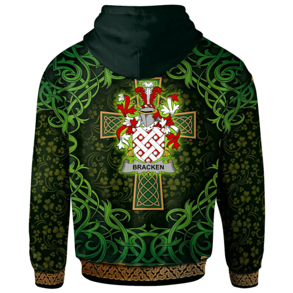 Ireland Hoodie - Bracken or O'Bracken Irish Family Crest Hoodie - Celtic Cross Shamrock Patterns - Image 2