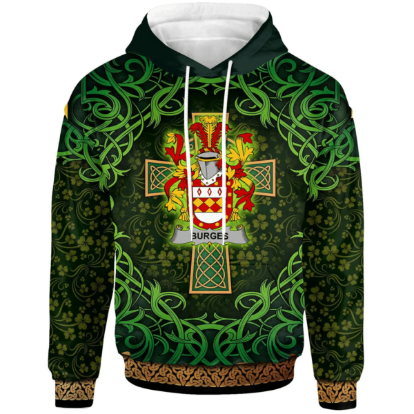 Ireland Hoodie - Burges Irish Family Crest Hoodie - Celtic Cross Shamrock Patterns