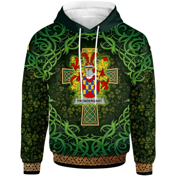 Ireland Hoodie - Prendergast Irish Family Crest Hoodie - Celtic Cross Shamrock Patterns