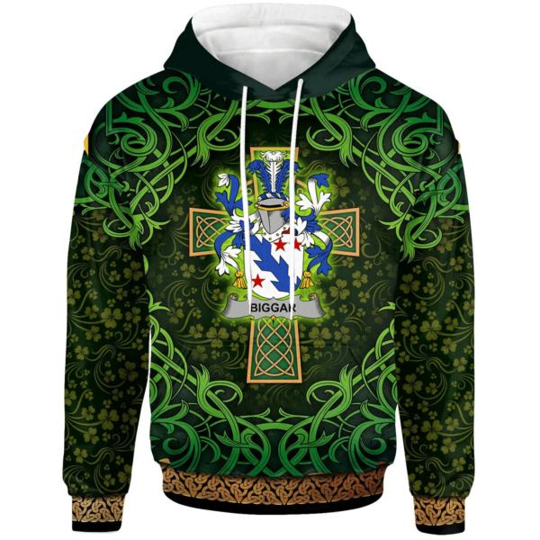 Ireland Hoodie - Biggar Irish Family Crest Hoodie - Celtic Cross Shamrock Patterns