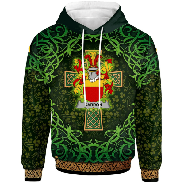 Ireland Hoodie - Carron Irish Family Crest Hoodie - Celtic Cross Shamrock Patterns