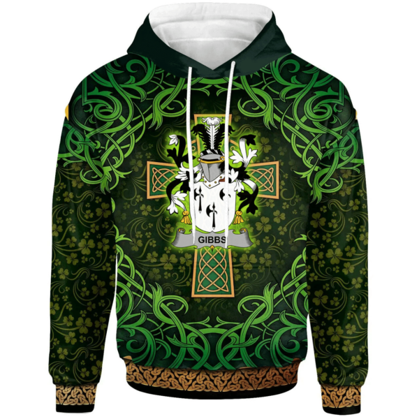 Ireland Hoodie - Gibbs Irish Family Crest Hoodie - Celtic Cross Shamrock Patterns