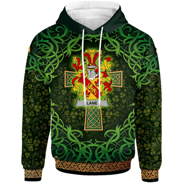 Ireland Hoodie - Lane Irish Family Crest Hoodie - Celtic Cross Shamrock Patterns