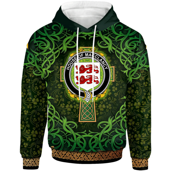 Ireland Hoodie - House of MACCLANCY Irish Family Crest Hoodie - Celtic Cross Shamrock Patterns