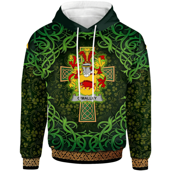 Ireland Hoodie - Malley or O'Malley Irish Family Crest Hoodie - Celtic Cross Shamrock Patterns