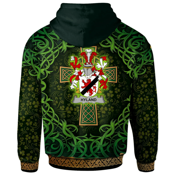 Ireland Hoodie - Hyland or O'Hyland Irish Family Crest Hoodie - Celtic Cross Shamrock Patterns - Image 2