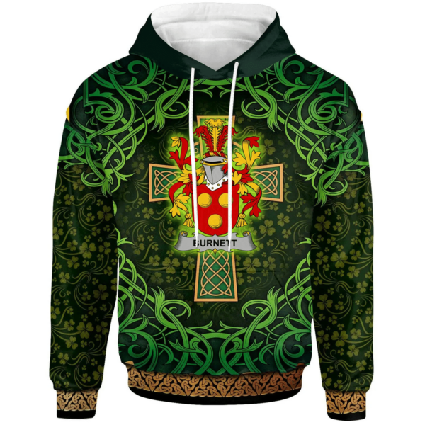 Ireland Hoodie - Burnett Irish Family Crest Hoodie - Celtic Cross Shamrock Patterns