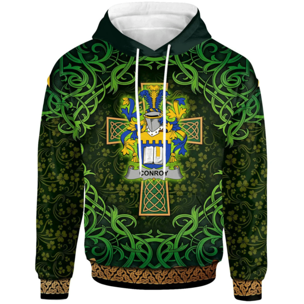 Ireland Hoodie - Conroy or O'Mulconroy Irish Family Crest Hoodie - Celtic Cross Shamrock Patterns