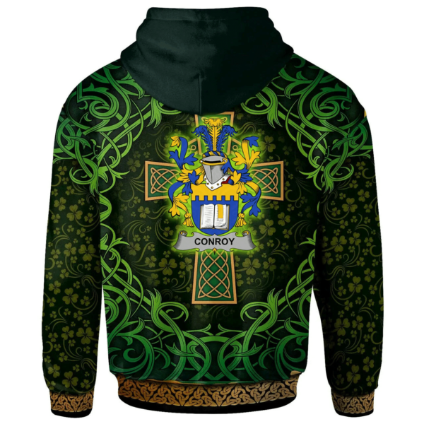 Ireland Hoodie - Conroy or O'Mulconroy Irish Family Crest Hoodie - Celtic Cross Shamrock Patterns - Image 2