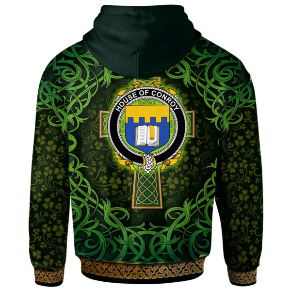 Ireland Hoodie - House of CONROY (O'MULCONRY) Irish Family Crest Hoodie - Celtic Cross Shamrock Patterns - Image 2