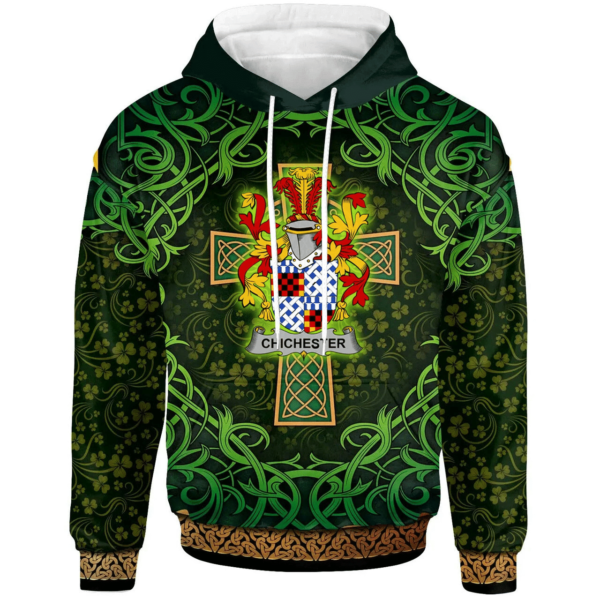 Ireland Hoodie - Chichester Irish Family Crest Hoodie - Celtic Cross Shamrock Patterns