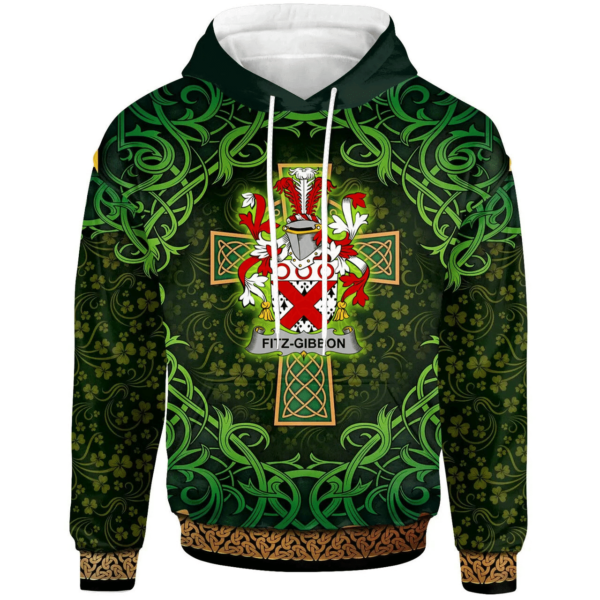 Ireland Hoodie - Fitz-Gibbon Irish Family Crest Hoodie - Celtic Cross Shamrock Patterns