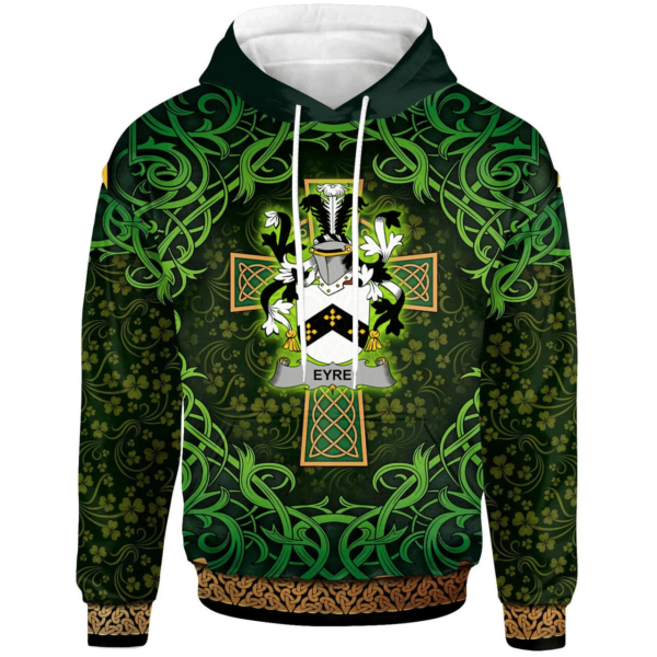 Ireland Hoodie - Eyre Irish Family Crest Hoodie - Celtic Cross Shamrock Patterns