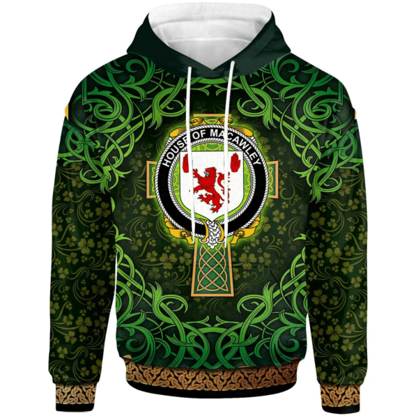 Ireland Hoodie - House of MACAWLEY Irish Family Crest Hoodie - Celtic Cross Shamrock Patterns