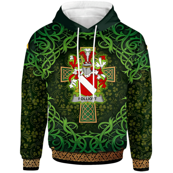 Ireland Hoodie - Folliott Irish Family Crest Hoodie - Celtic Cross Shamrock Patterns