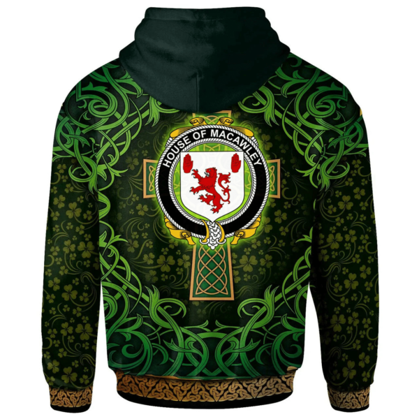 Ireland Hoodie - House of MACAWLEY Irish Family Crest Hoodie - Celtic Cross Shamrock Patterns - Image 2