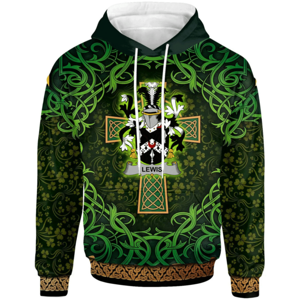 Ireland Hoodie - Lewis Irish Family Crest Hoodie - Celtic Cross Shamrock Patterns