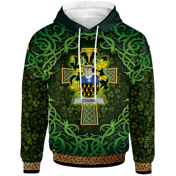 Ireland Hoodie - Cooke Irish Family Crest Hoodie - Celtic Cross Shamrock Patterns