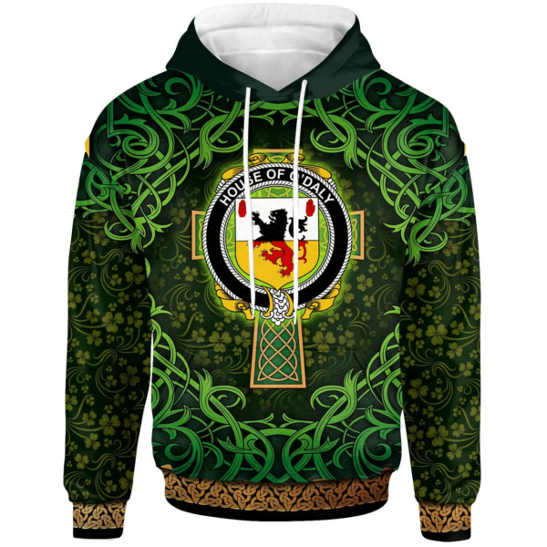 Ireland Hoodie - House of O'DALY Irish Family Crest Hoodie - Celtic Cross Shamrock Patterns