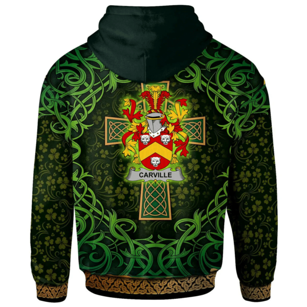 Ireland Hoodie - Carville or McCarville Irish Family Crest Hoodie - Celtic Cross Shamrock Patterns - Image 2