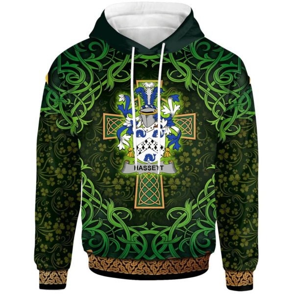 Ireland Hoodie - Hassett or Hasset Irish Family Crest Hoodie - Celtic Cross Shamrock Patterns