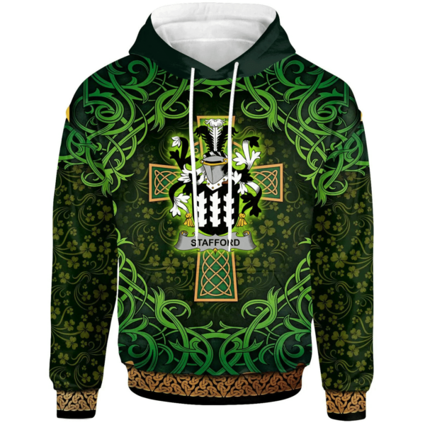 Ireland Hoodie - Stafford Irish Family Crest Hoodie - Celtic Cross Shamrock Patterns