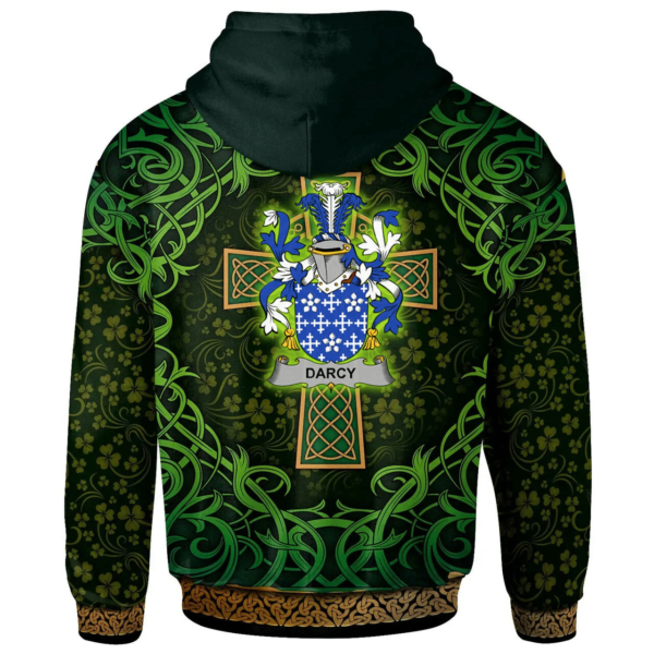 Ireland Hoodie - Darcy or Dorsey Irish Family Crest Hoodie - Celtic Cross Shamrock Patterns - Image 2