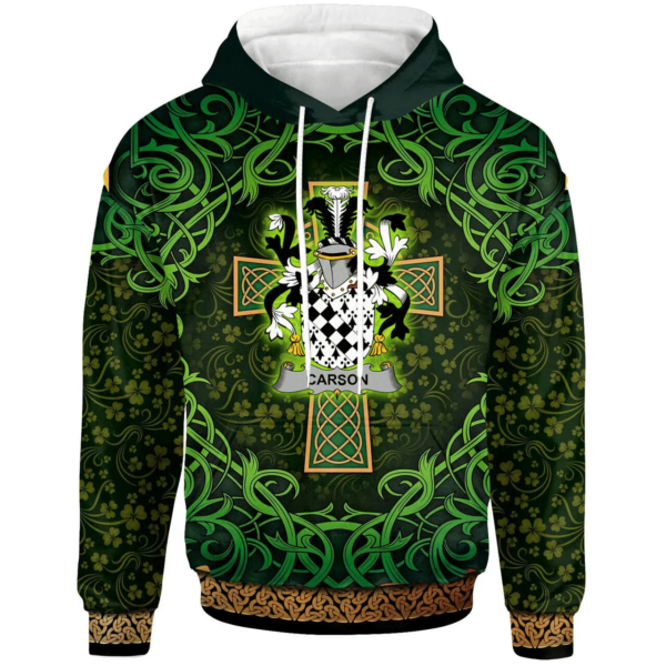 Ireland Hoodie - Carson Irish Family Crest Hoodie - Celtic Cross Shamrock Patterns