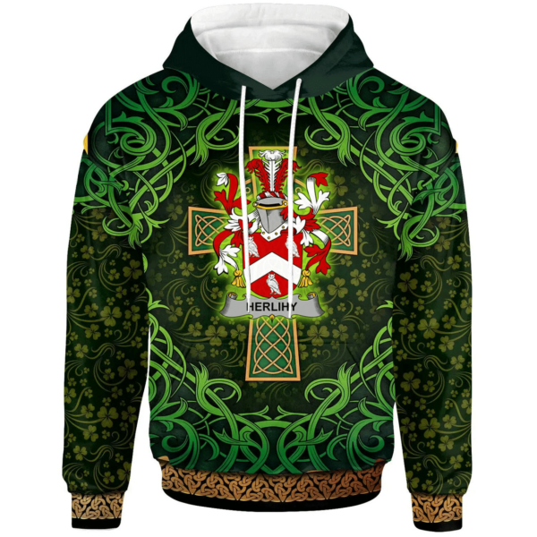 Ireland Hoodie - Herlihy or O'Herlihy Irish Family Crest Hoodie - Celtic Cross Shamrock Patterns