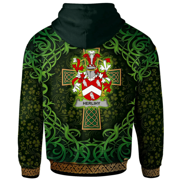 Ireland Hoodie - Herlihy or O'Herlihy Irish Family Crest Hoodie - Celtic Cross Shamrock Patterns - Image 2