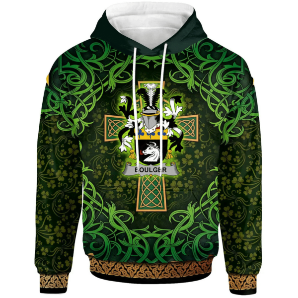 Ireland Hoodie - Boulger or O'Bolger Irish Family Crest Hoodie - Celtic Cross Shamrock Patterns