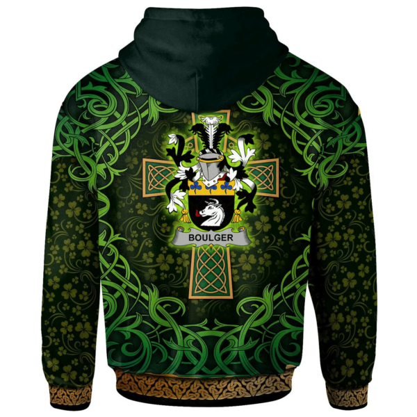 Ireland Hoodie - Boulger or O'Bolger Irish Family Crest Hoodie - Celtic Cross Shamrock Patterns - Image 2