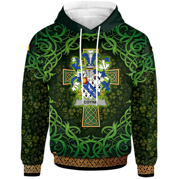 Ireland Hoodie - Coyne or O'Coyne Irish Family Crest Hoodie - Celtic Cross Shamrock Patterns