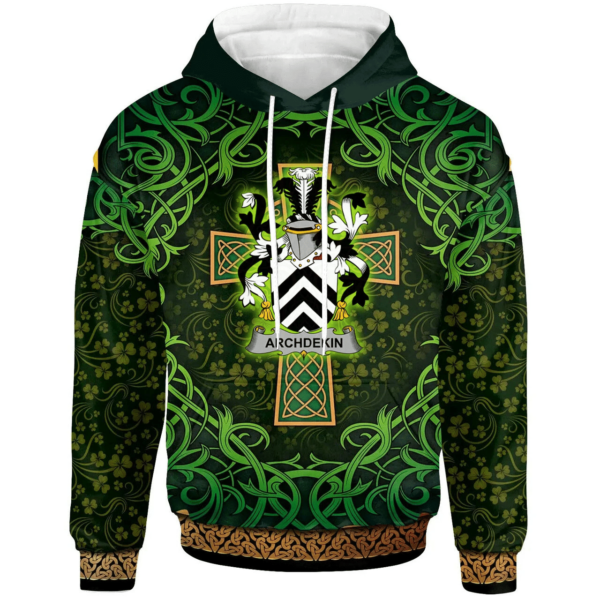 Ireland Hoodie - Archdekin Irish Family Crest Hoodie - Celtic Cross Shamrock Patterns