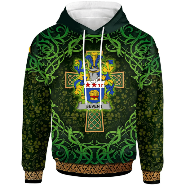 Ireland Hoodie - Bevens Irish Family Crest Hoodie - Celtic Cross Shamrock Patterns