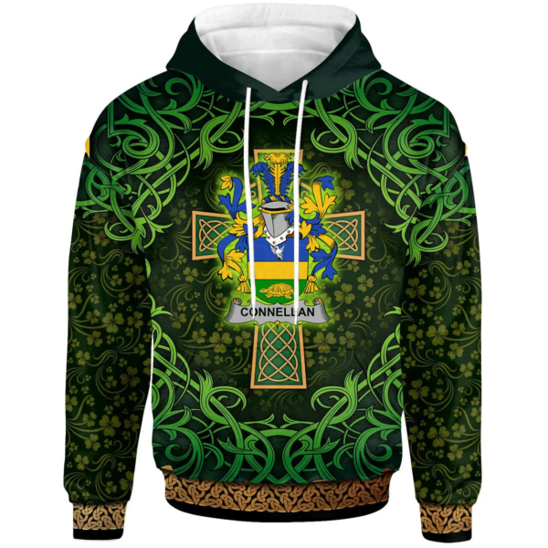 Ireland Hoodie - Connellan or O'Connellan Irish Family Crest Hoodie - Celtic Cross Shamrock Patterns