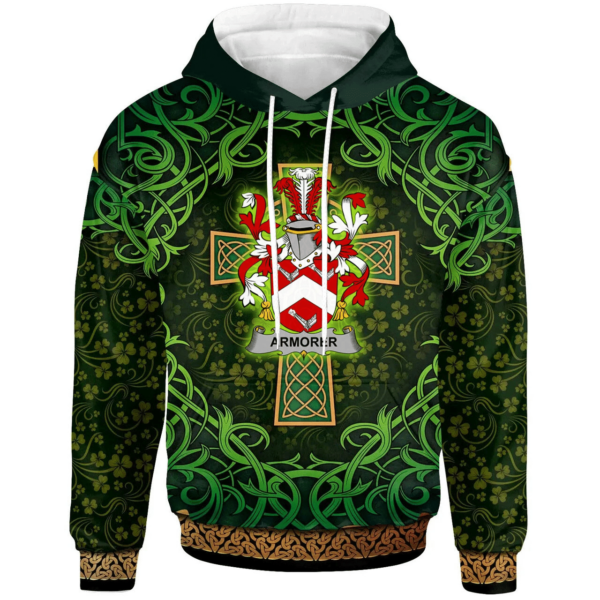 Ireland Hoodie - Armorer Irish Family Crest Hoodie - Celtic Cross Shamrock Patterns