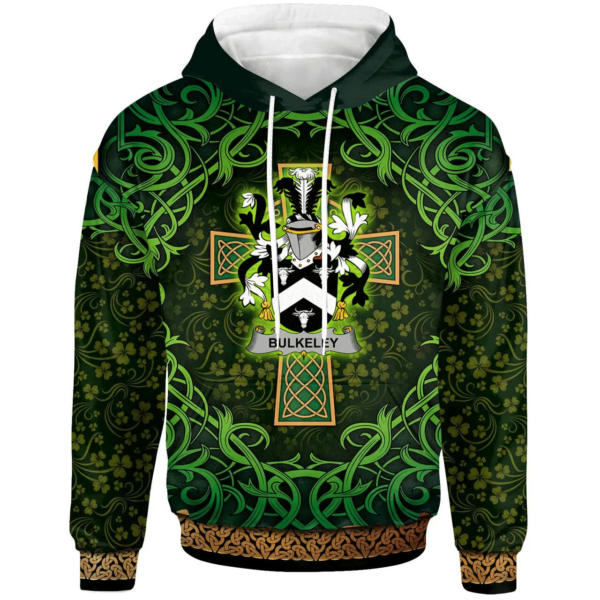 Ireland Hoodie - Bulkeley Irish Family Crest Hoodie - Celtic Cross Shamrock Patterns