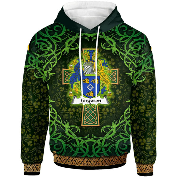 Ireland Hoodie - Ferguson Irish Family Crest Hoodie - Celtic Cross Shamrock Patterns