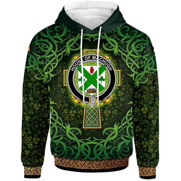 Ireland Hoodie - House of MACHUGH Irish Family Crest Hoodie - Celtic Cross Shamrock Patterns