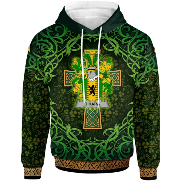 Ireland Hoodie - Hara or O'Hara Irish Family Crest Hoodie - Celtic Cross Shamrock Patterns