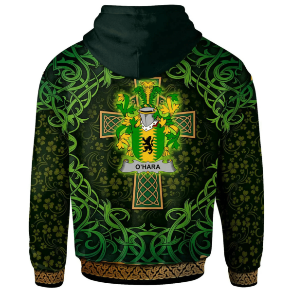 Ireland Hoodie - Hara or O'Hara Irish Family Crest Hoodie - Celtic Cross Shamrock Patterns - Image 2