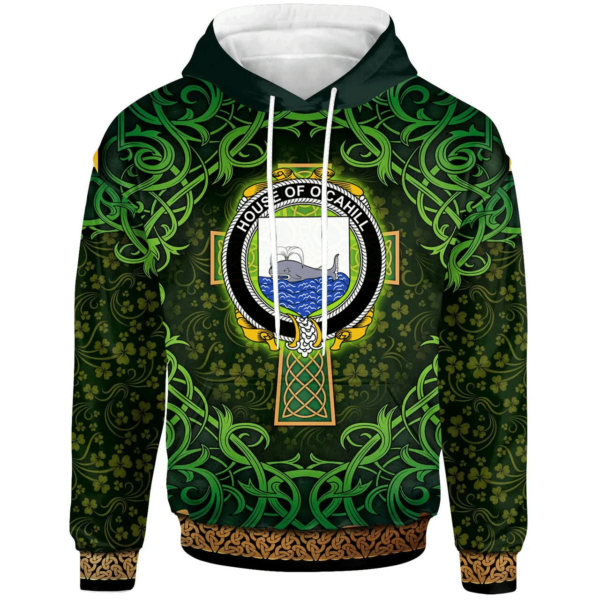 Ireland Hoodie - House of O'CAHILL Irish Family Crest Hoodie - Celtic Cross Shamrock Patterns