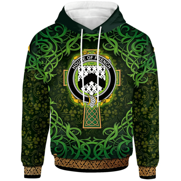 Ireland Hoodie - House of FRENCH Irish Family Crest Hoodie - Celtic Cross Shamrock Patterns