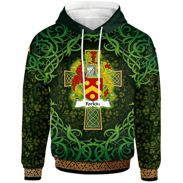 Ireland Hoodie - Forkin Irish Family Crest Hoodie - Celtic Cross Shamrock Patterns